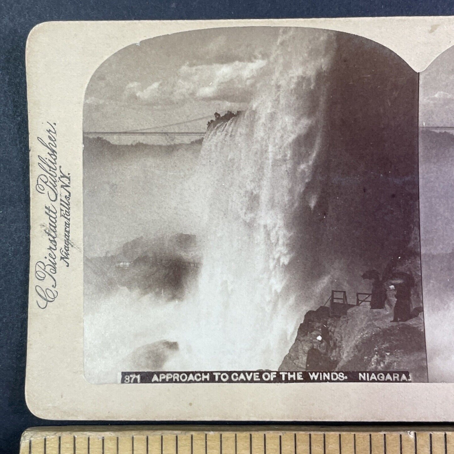 Niagara Falls Wind Cave Base of Falls Stereoview Charles Bierstadt c1878 Y1050