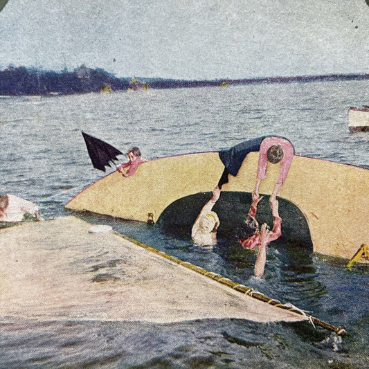 Antique 1899 Sailing Accident Aldershot Ontario Stereoview Photo Card V3340