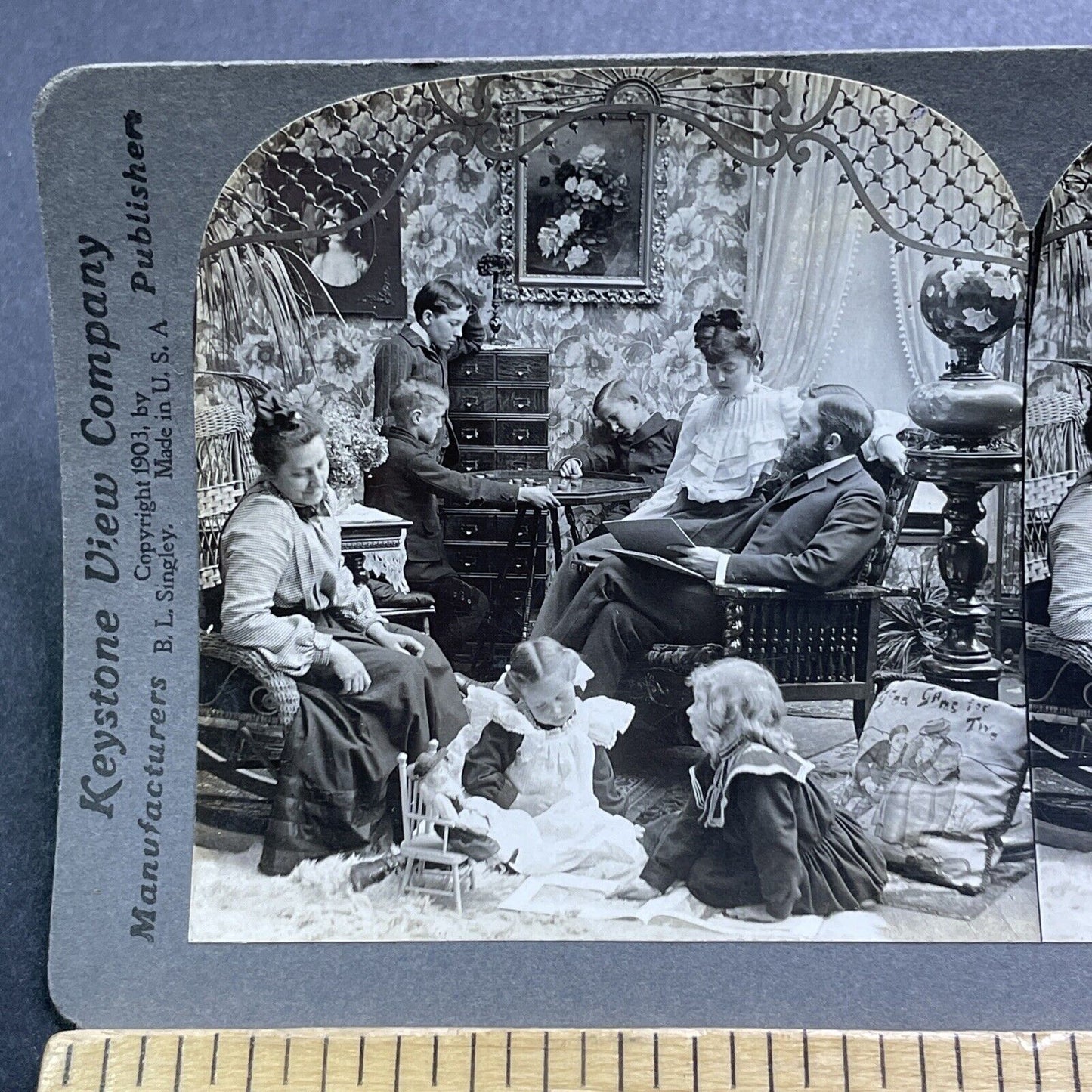 Antique 1903 Child Leans On Stereograph Cabinet Stereoview Photo Card V2889