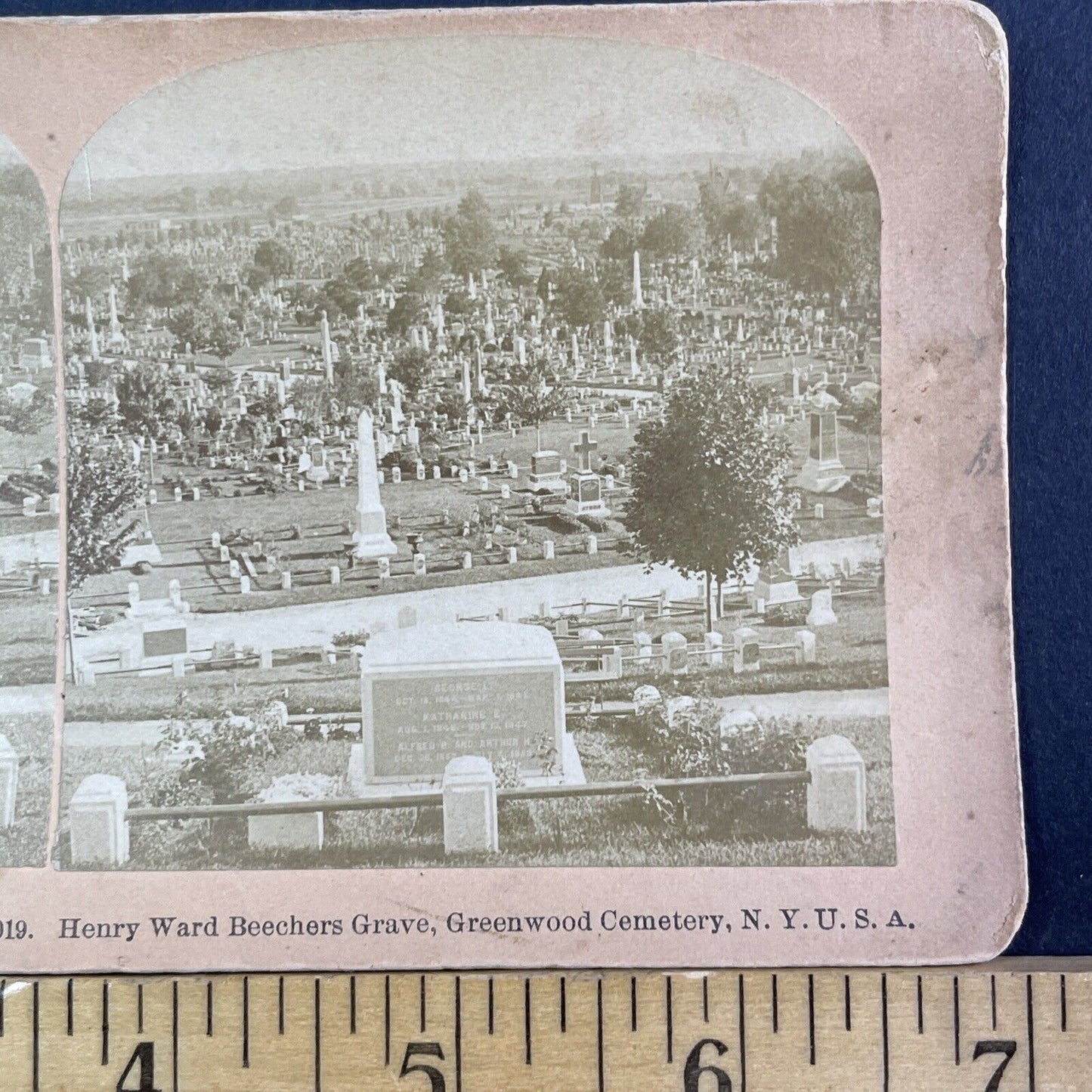 Henry Ward Beecher Grave Stereoview Green-Wood Cemetery NY Antique c1887 X3246