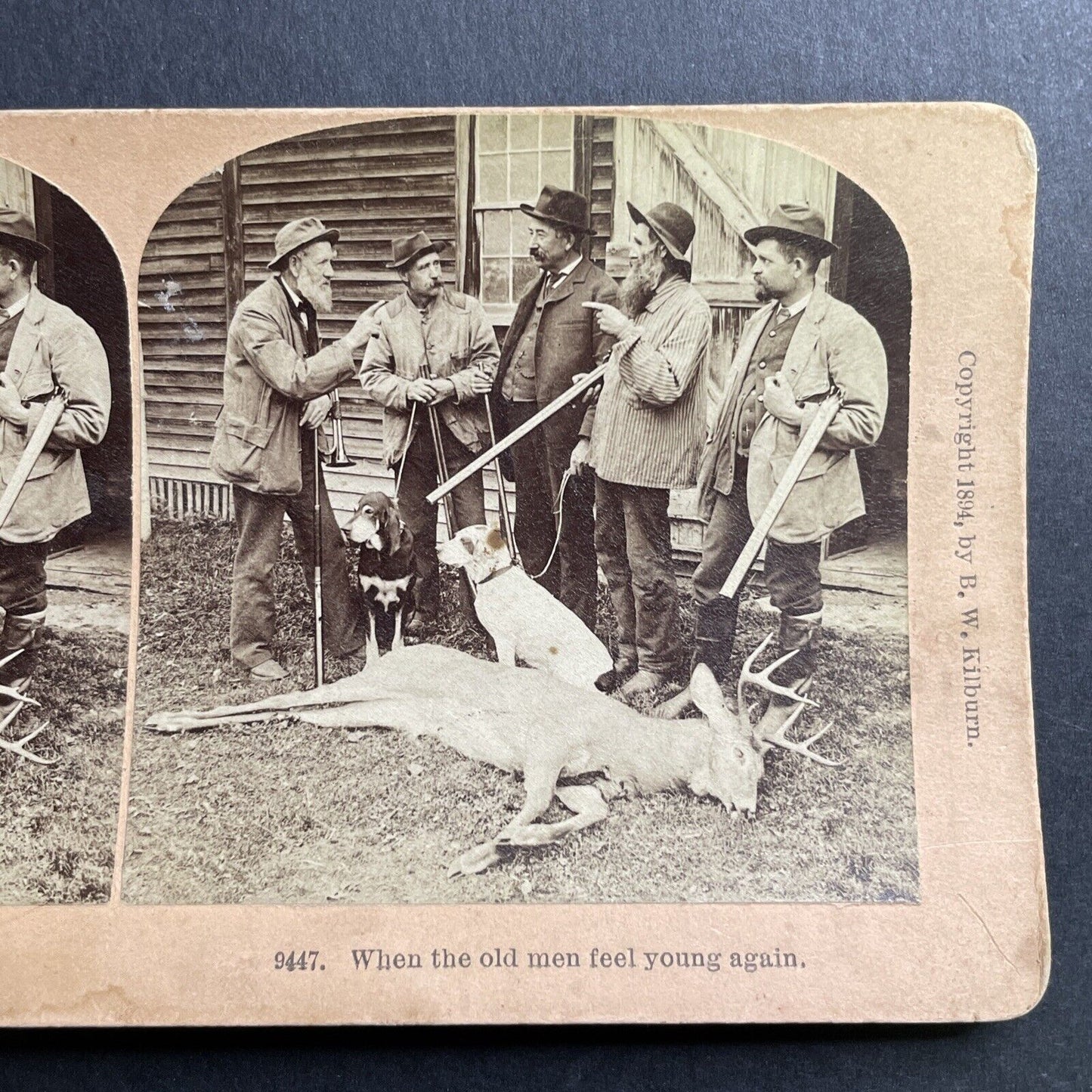 Antique 1894 Deer Hunters With Buck New Hampshire Stereoview Photo Card P1658