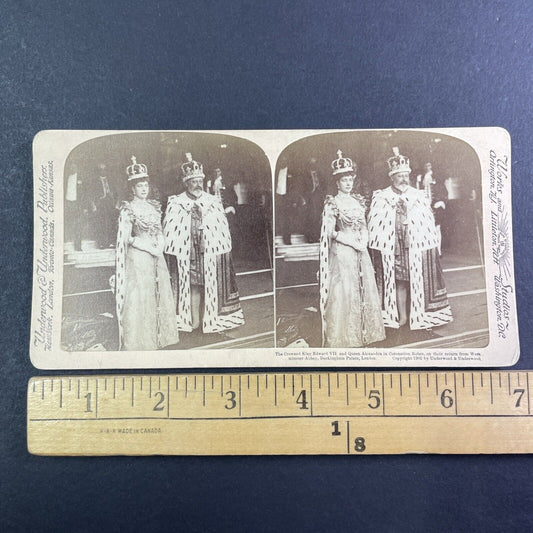 King Edward VII and Queen Alexandra Stereoview England Antique c1902 Y1423