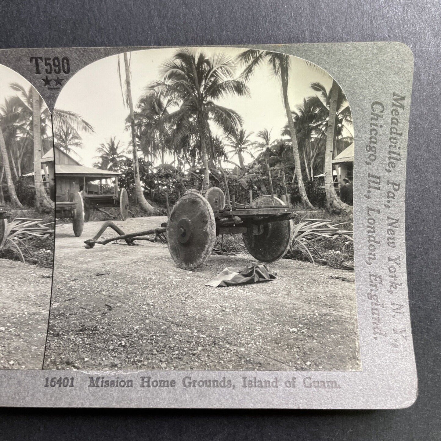 Antique 1920s Buffalo Carts In Storage Guam Stereoview Photo Card P1634