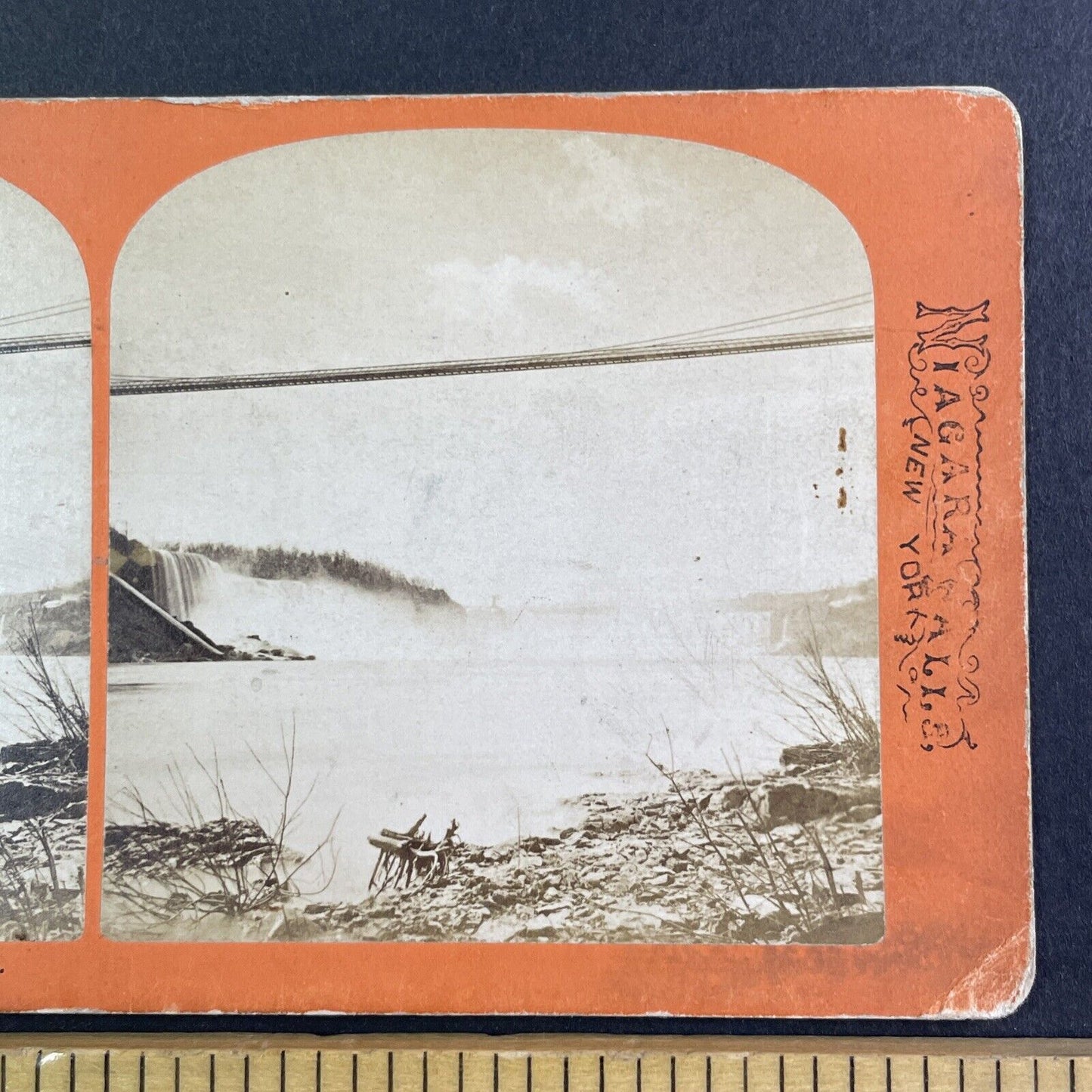 Niagara Falls from Bottom of Gorge Stereoview George Curtis Antique c1870s Y2767