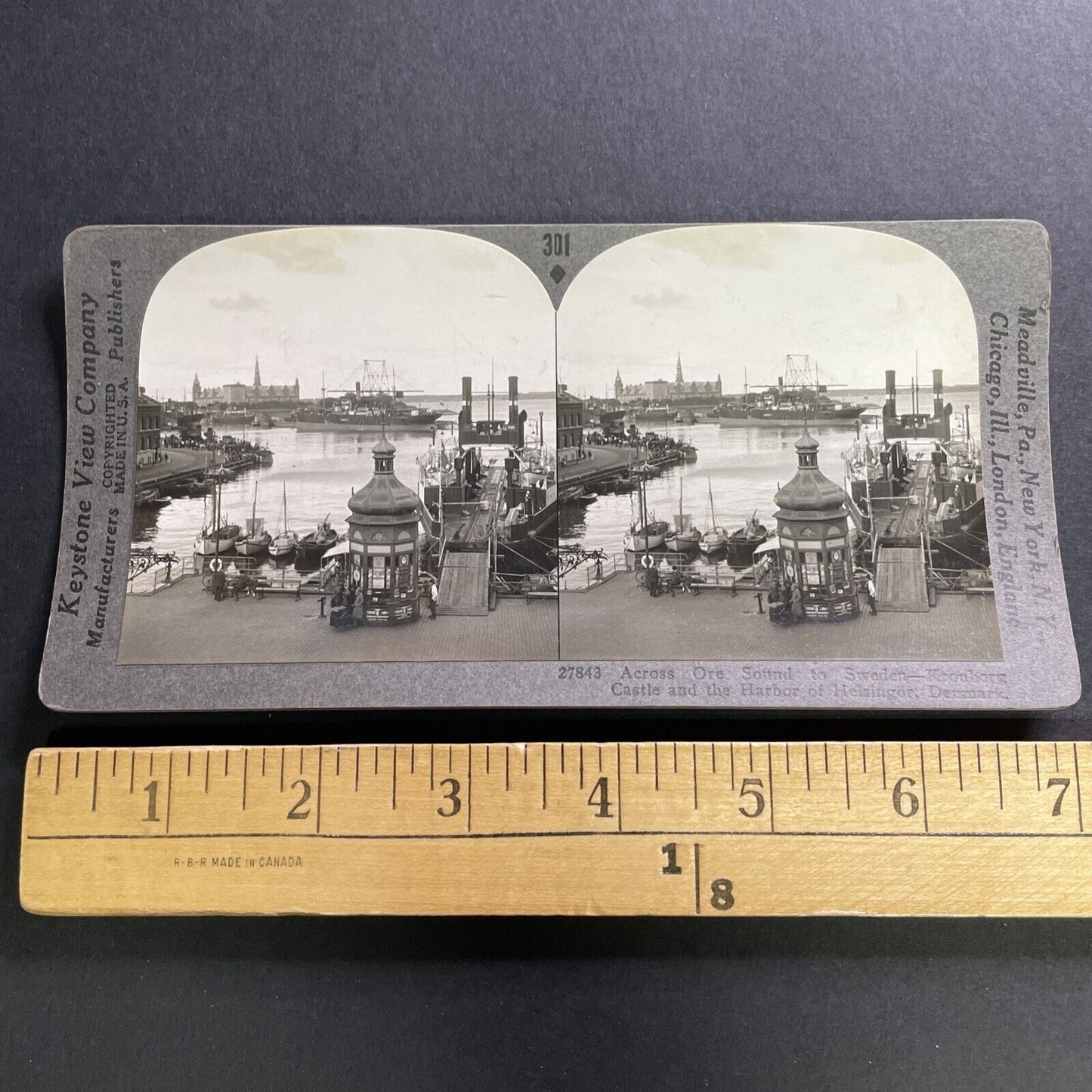 Antique 1930s Shipping Port Of Helsingor Denmark Stereoview Photo Card P1579