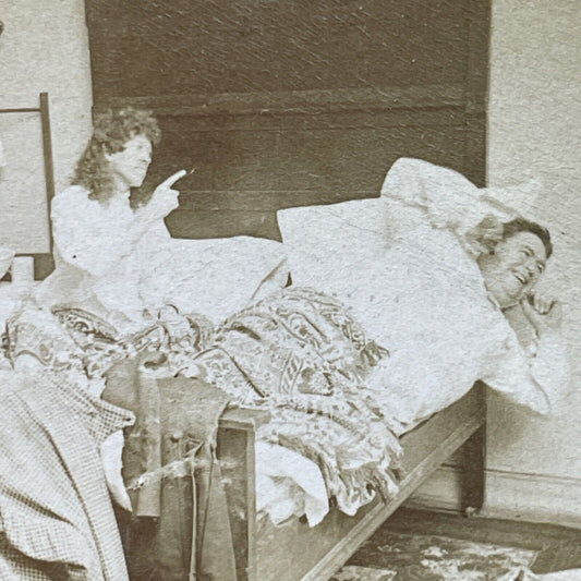 Antique 1892 Wife Mad At Husband Arriving Drunk Stereoview Photo Card P2936