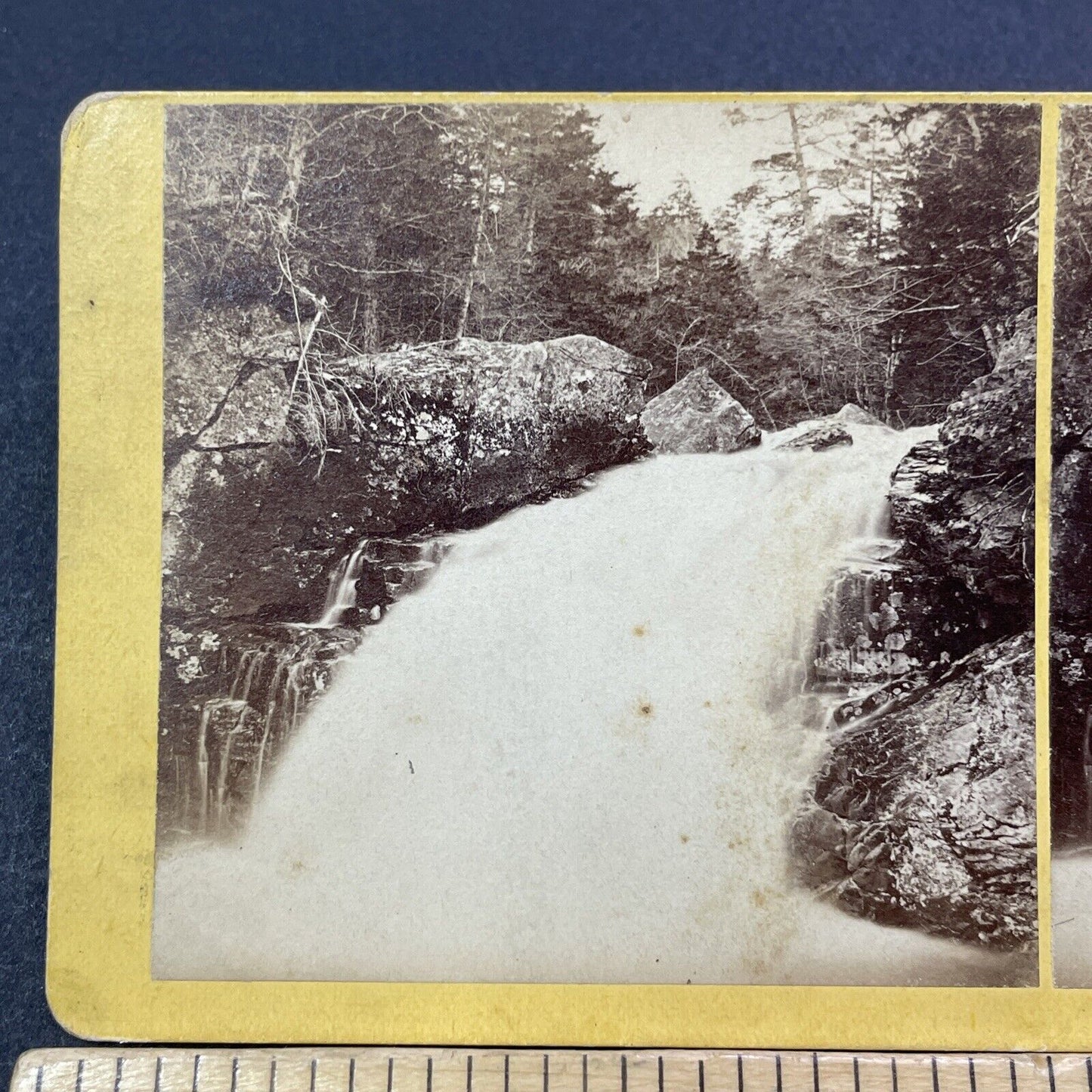 Antique 1870s Pemigewasset River Rapids Waterfall NH Stereoview Photo Card V1950