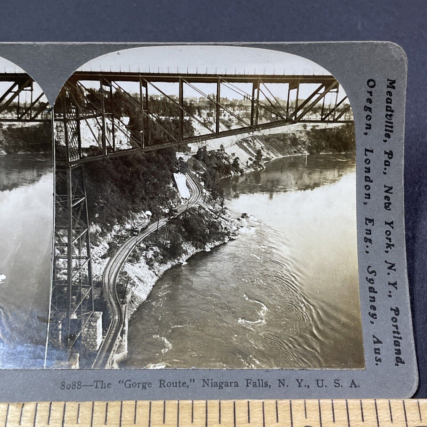 Antique 1909 Niagara Gorge Lewiston Railroad Ontario Stereoview Photo Card V2180