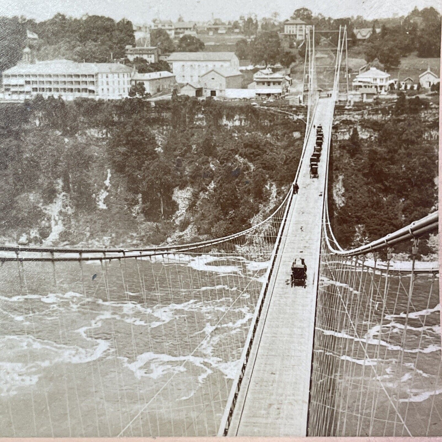 Horse and Buggy on Niagara Falls Suspension Bridge Stereoview c1892 Y2142