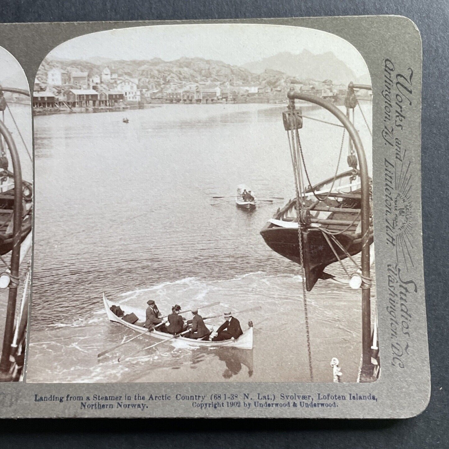 Antique 1902 Overloaded Rowboat Lofoten Islands NOR Stereoview Photo Card P1606