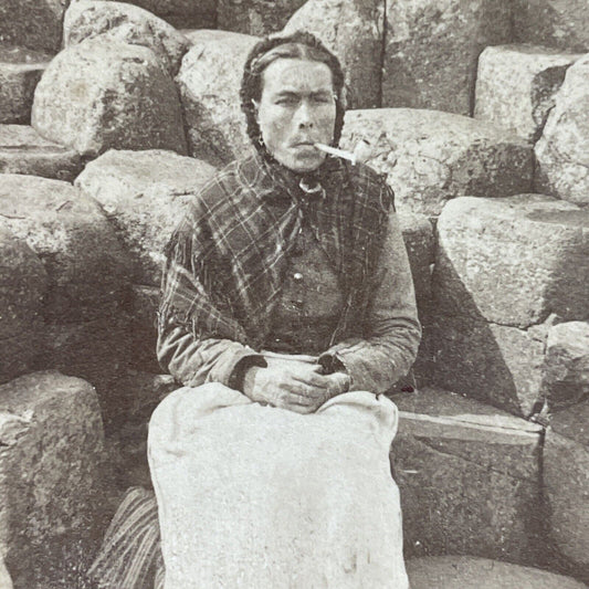 Antique 1887 Woman Smokes Pipe Northern Ireland Stereoview Photo Card P856-07