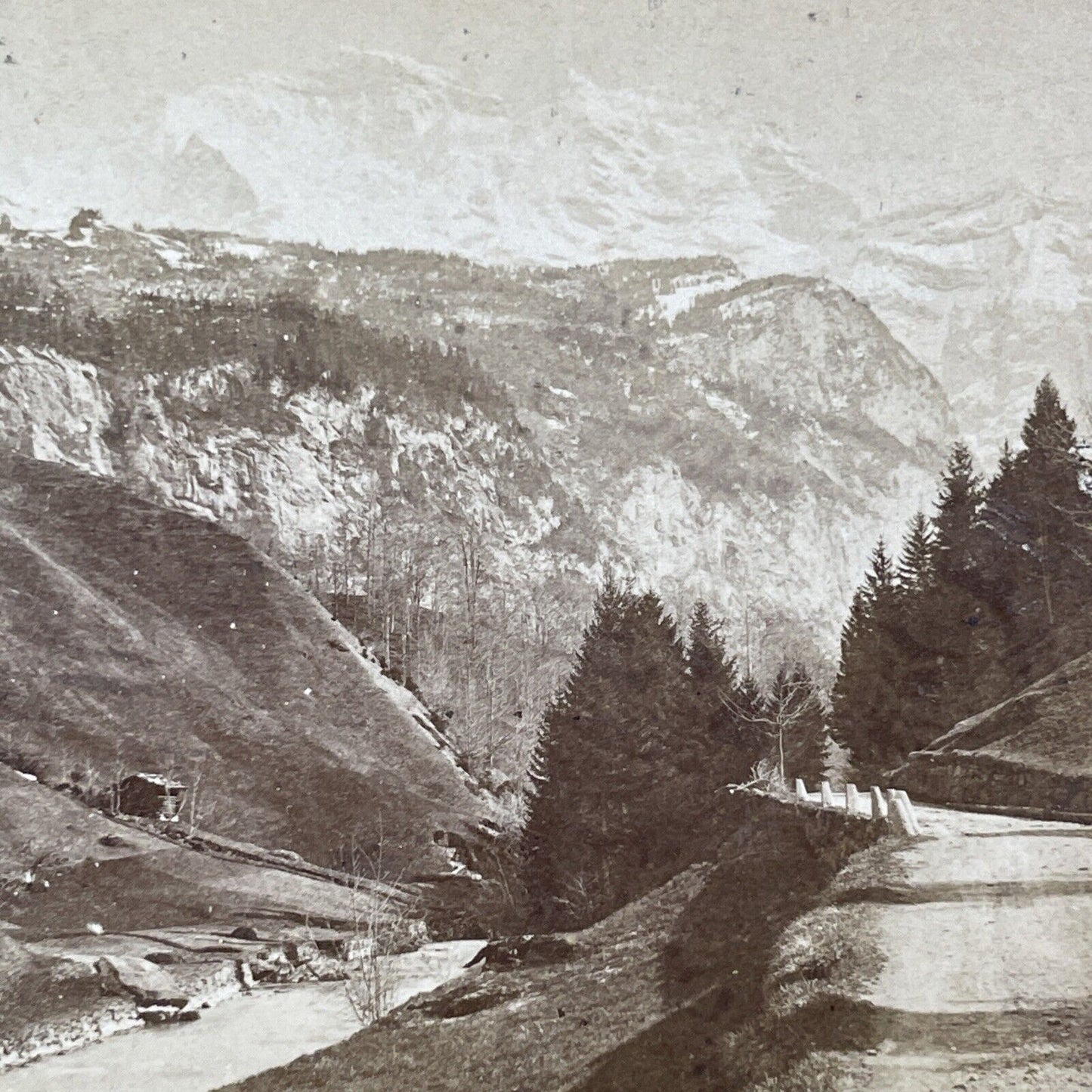 Lauterbrunnen Village Valley Stereoview Switzerland Antique c1872 X4062