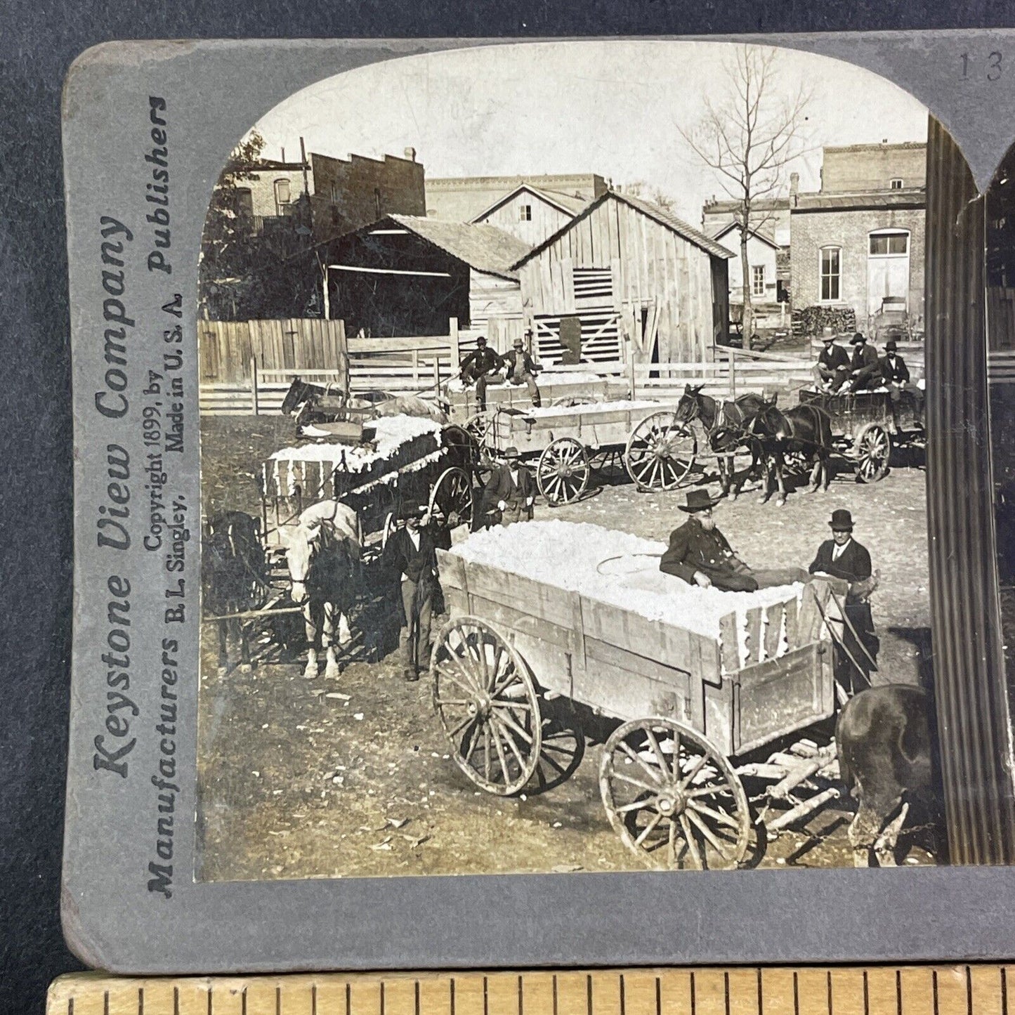 Cotton Deliveries Waiting At Cotton Mill Stereoview Antique c1903 X2709