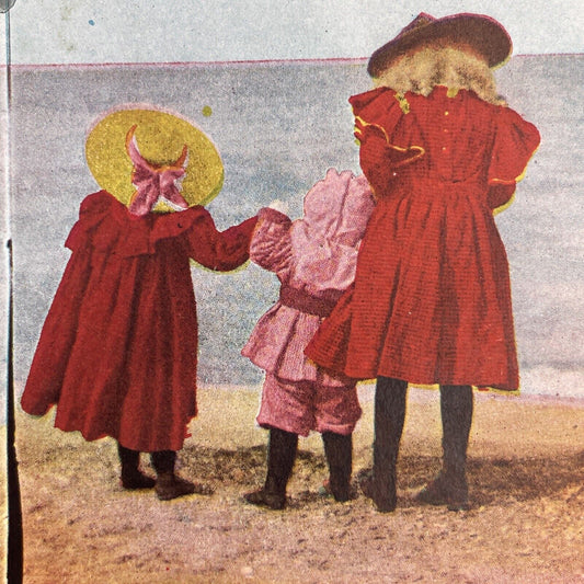 Antique 1898 Children In Beach Attire Stereoview Photo Card P580-042