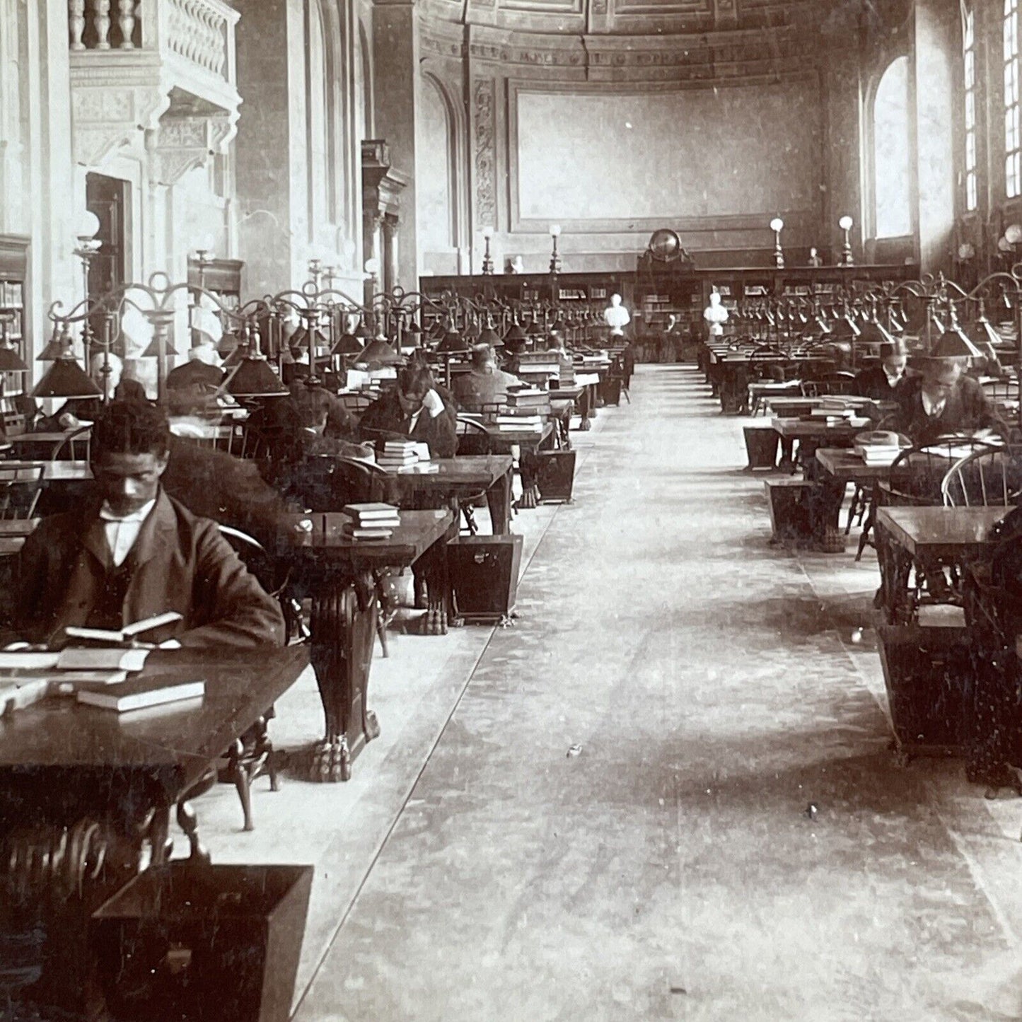 Students In Boston Public Library Stereoview Bates Hall Antique c1901 X2838