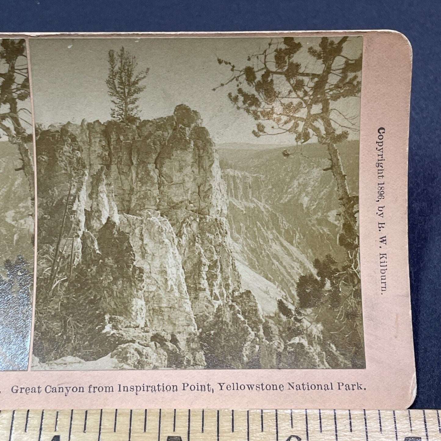 Antique 1896 Inspiration Point Yellowstone Park Stereoview Photo Card V2000