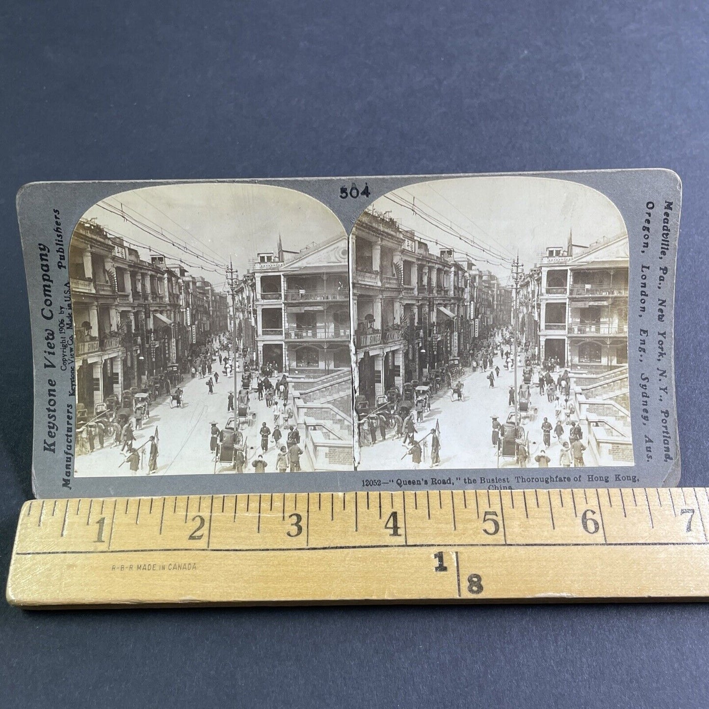 Antique 1906 Downtown Hong Kong Street Stereoview Photo Card P2158