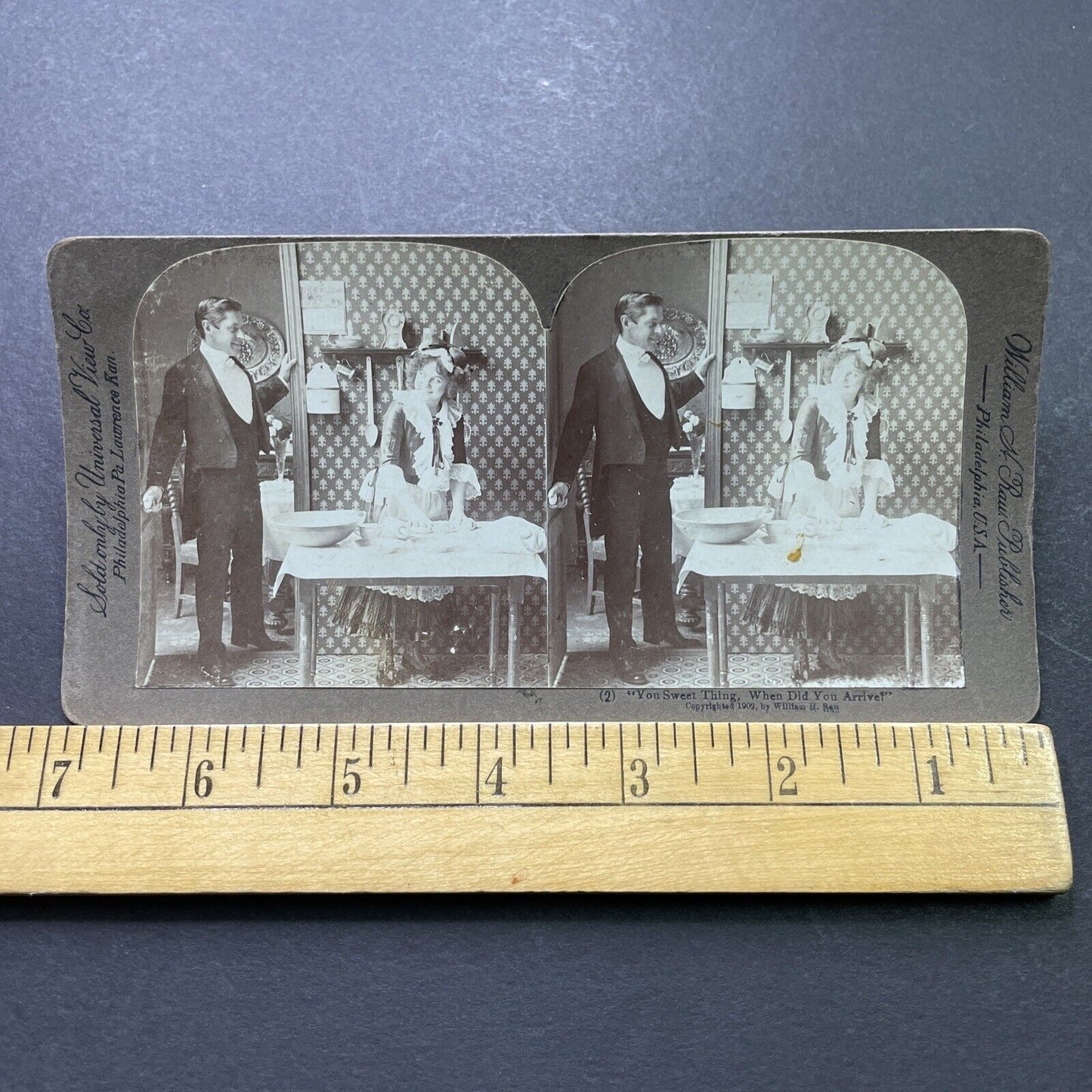 Antique 1902 Man Flirts With French Maid Cook Stereoview Photo Card P1981