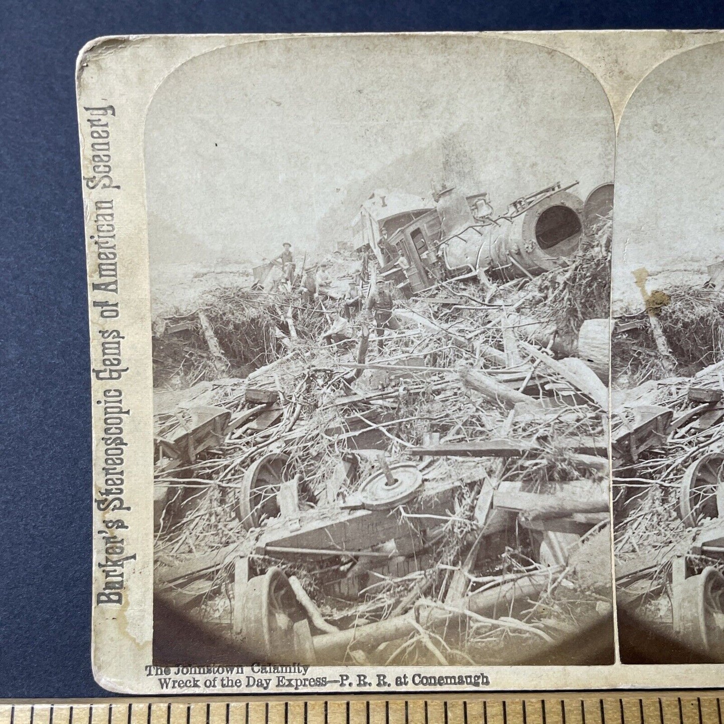 Antique 1889 The Great Train Derailment Rail Wreck Stereoview Photo Card Q2268