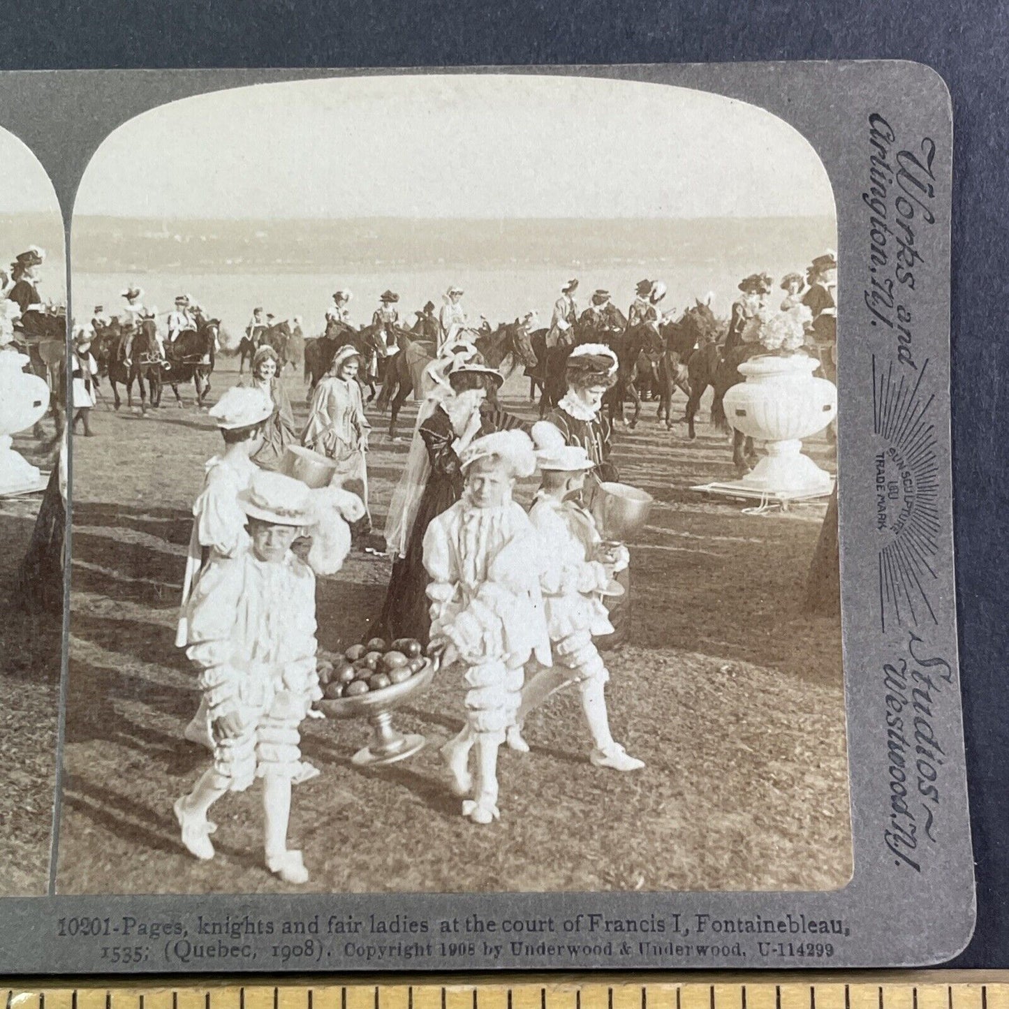 Girls Carry Apples in Quebec City Stereoview Francis I Festival c1908 Y1725