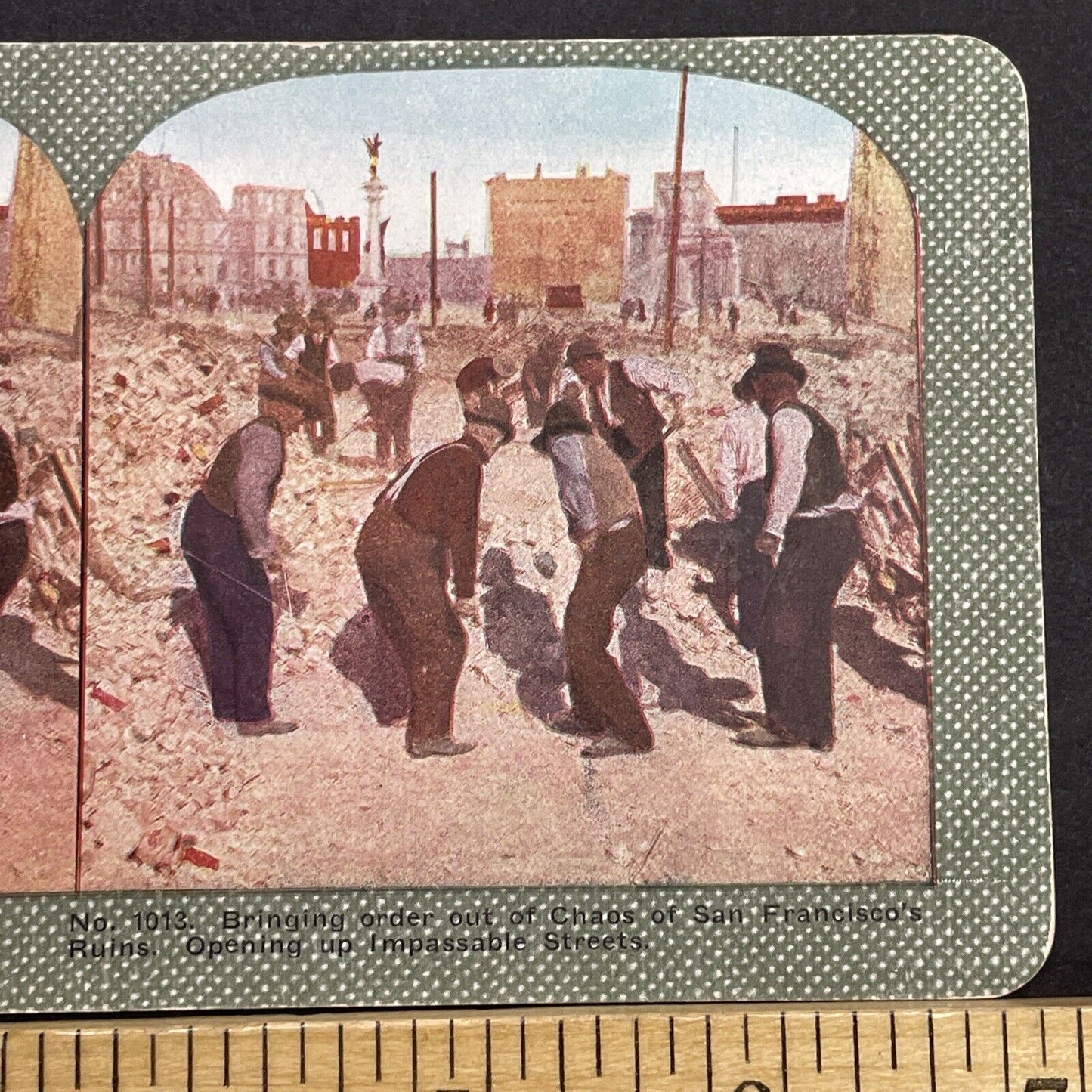 Antique 1910s San Francisco Earthquake Men Working Stereoview Photo Card 2300-13