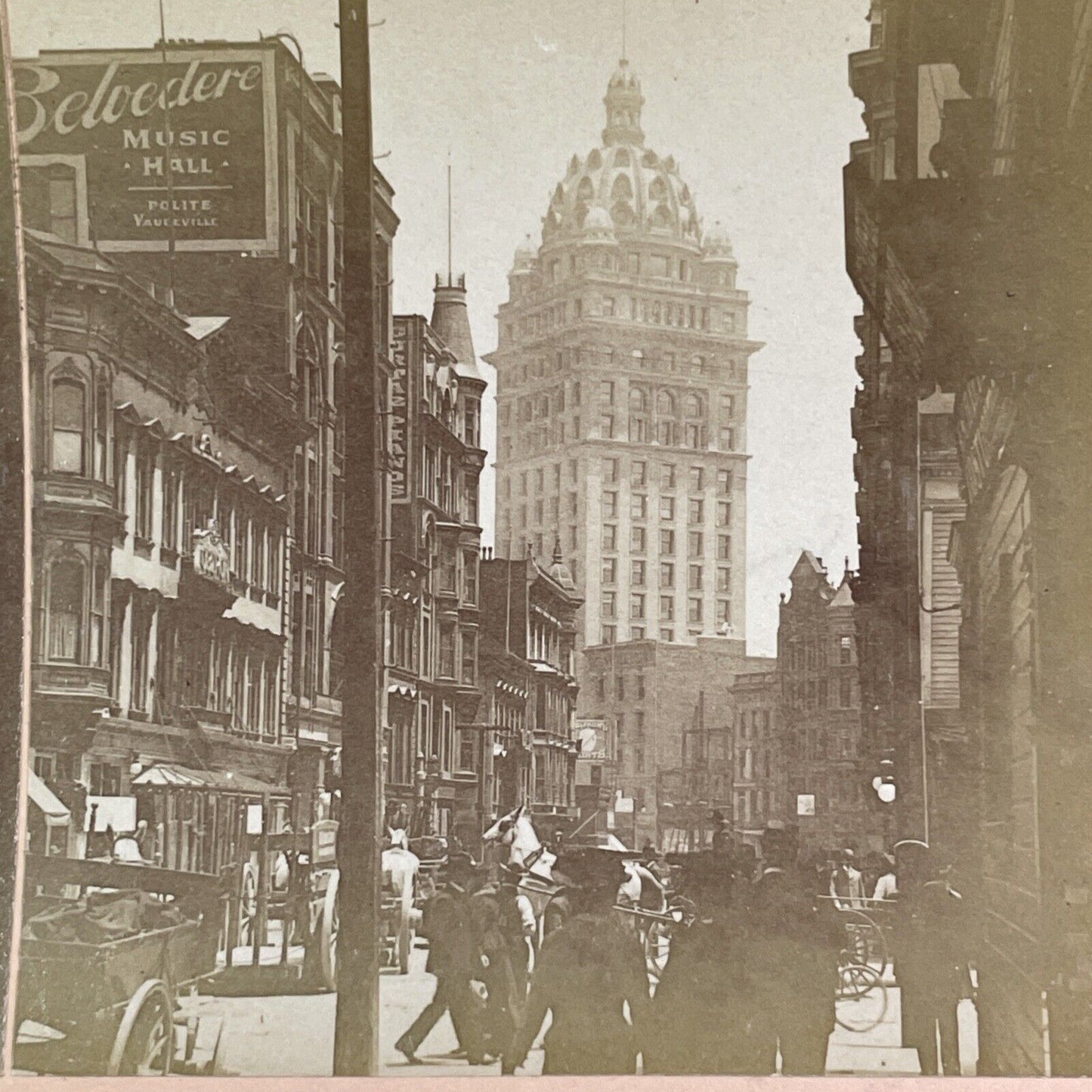 San Francisco Call Building Union Square Stereoview Photo Card Antique 1906 X817