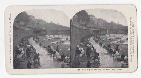 Antique 1910s Women On Wash Day Paglione River, Nice, France Stereo Card P204