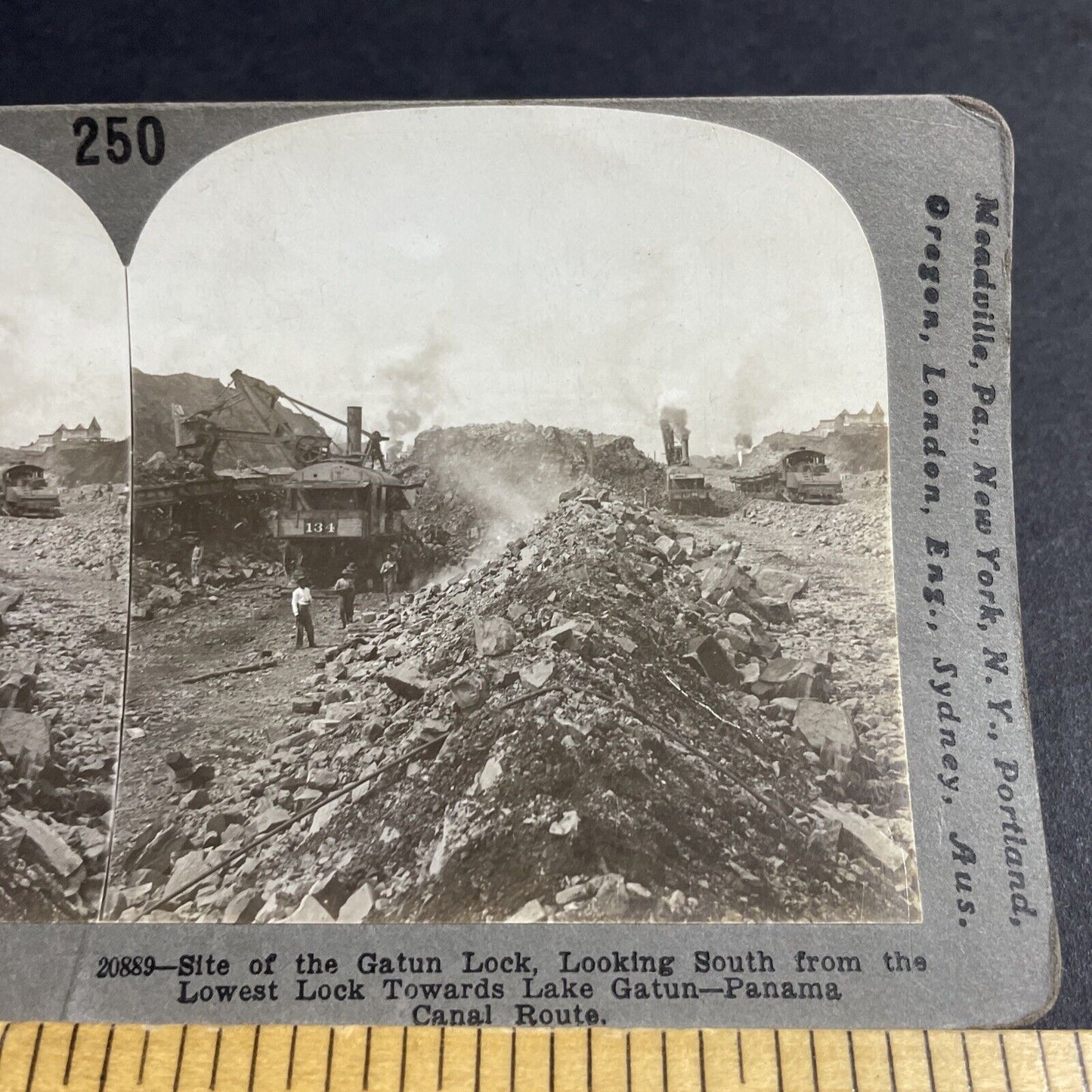 Antique 1910 Steam Shovel Excavator Construction Stereoview Photo Card P4398