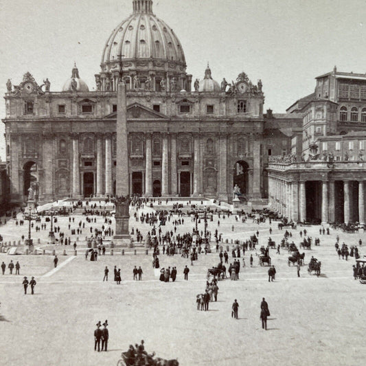 Antique 1894 St. Peters Basilica Church Rome Italy Stereoview Photo Card P3799