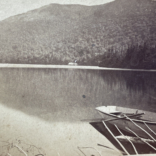 Antique 1870s Echo Lake Boat Launch & Mt Cannon NH Stereoview Photo Card V1907