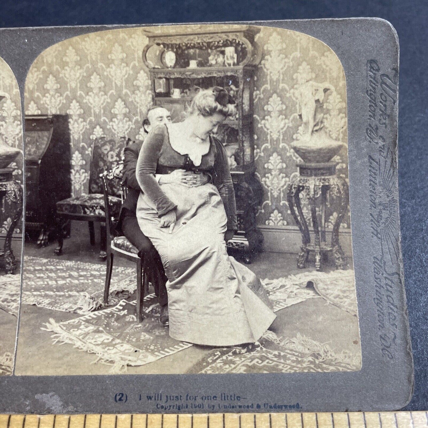 Antique 1901 Tall Stong Woman Sits On Smaller Man Stereoview Photo Card P4924
