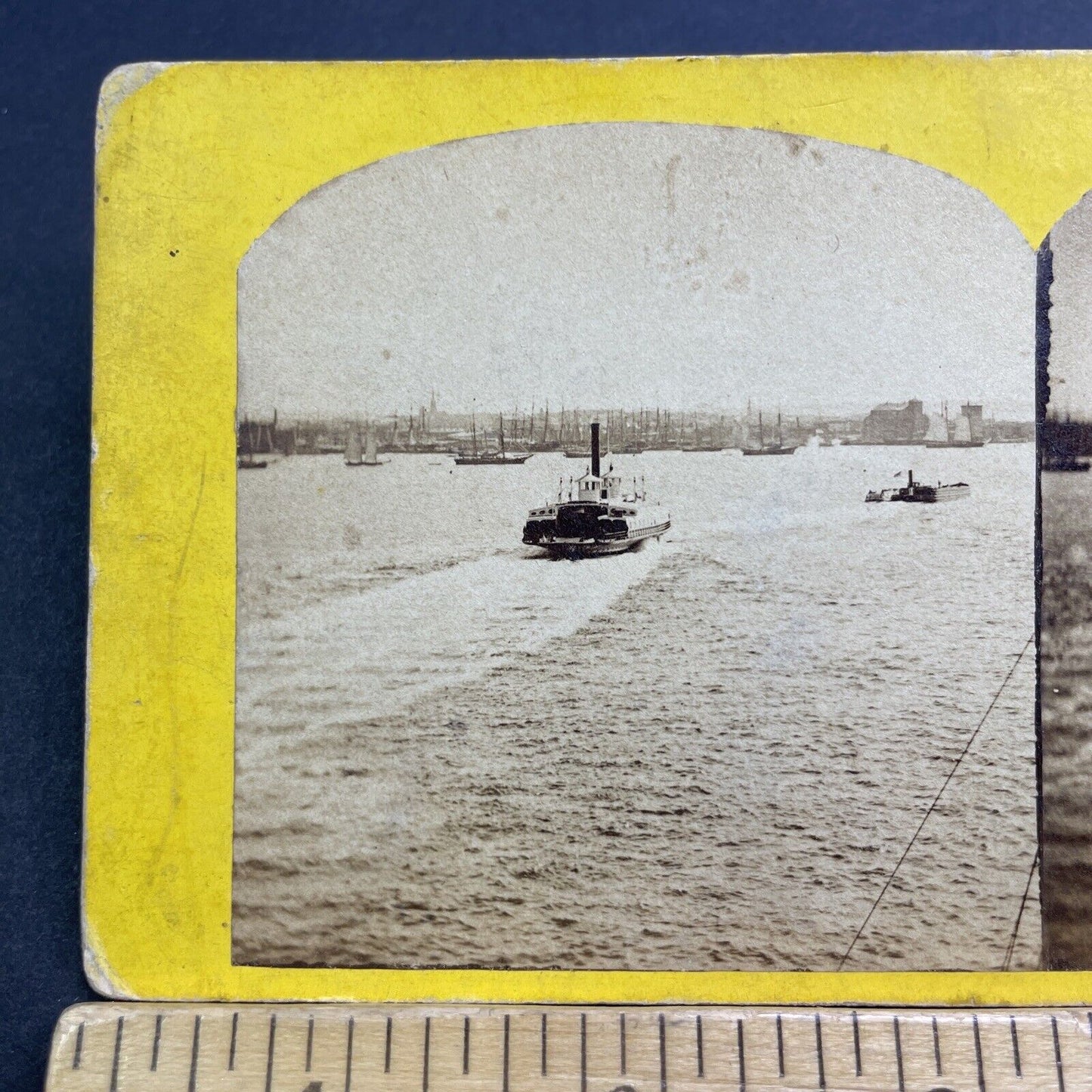 Antique c1859 New York Harbor Manhattan Stereoview Photo Card V456