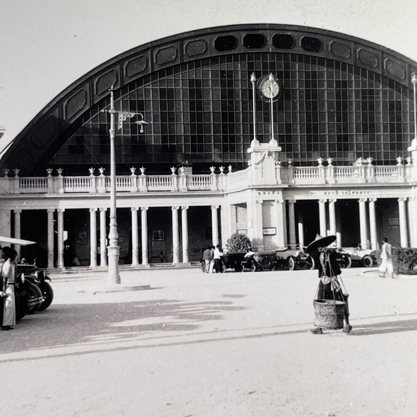 Antique 1933 Railway Station Bangkok Thailand Stereoview Photo Card P1633