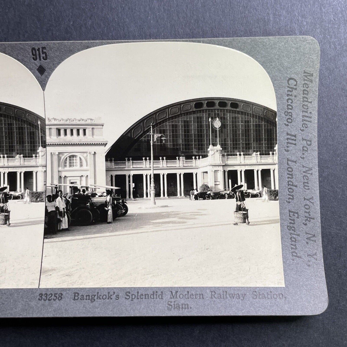 Antique 1933 Railway Station Bangkok Thailand Stereoview Photo Card P1633