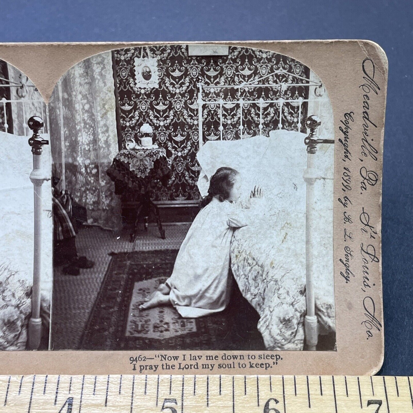 Antique 1899 Child Says The Lord's Prayer Stereoview Photo Card P2644