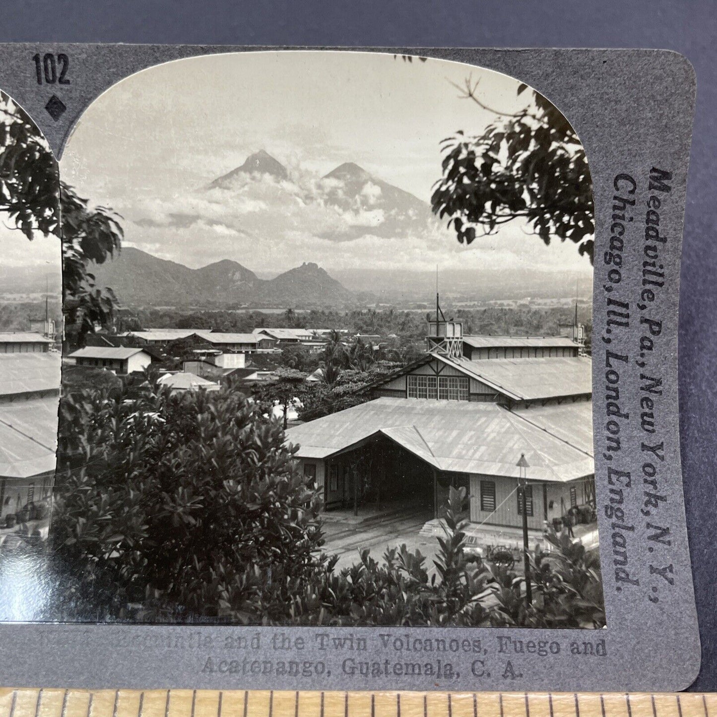 Antique 1910 The Acatenango Volcano Guatemala Stereoview Photo Card V2043