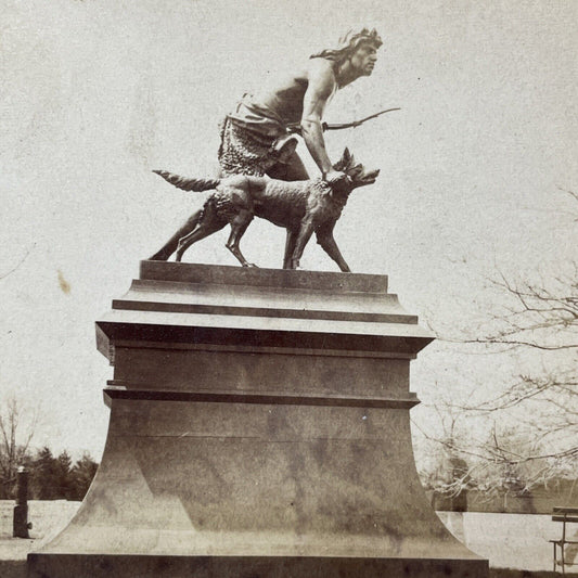 Antique 1870s Indian Hunter Central Park Manhattan Stereoview Photo Card V1945