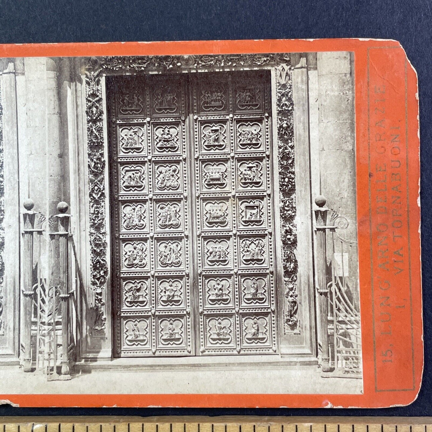 South Doors Florence Italy Stereoview Giacomo Brogi-Firenze Antique c1875 X3649