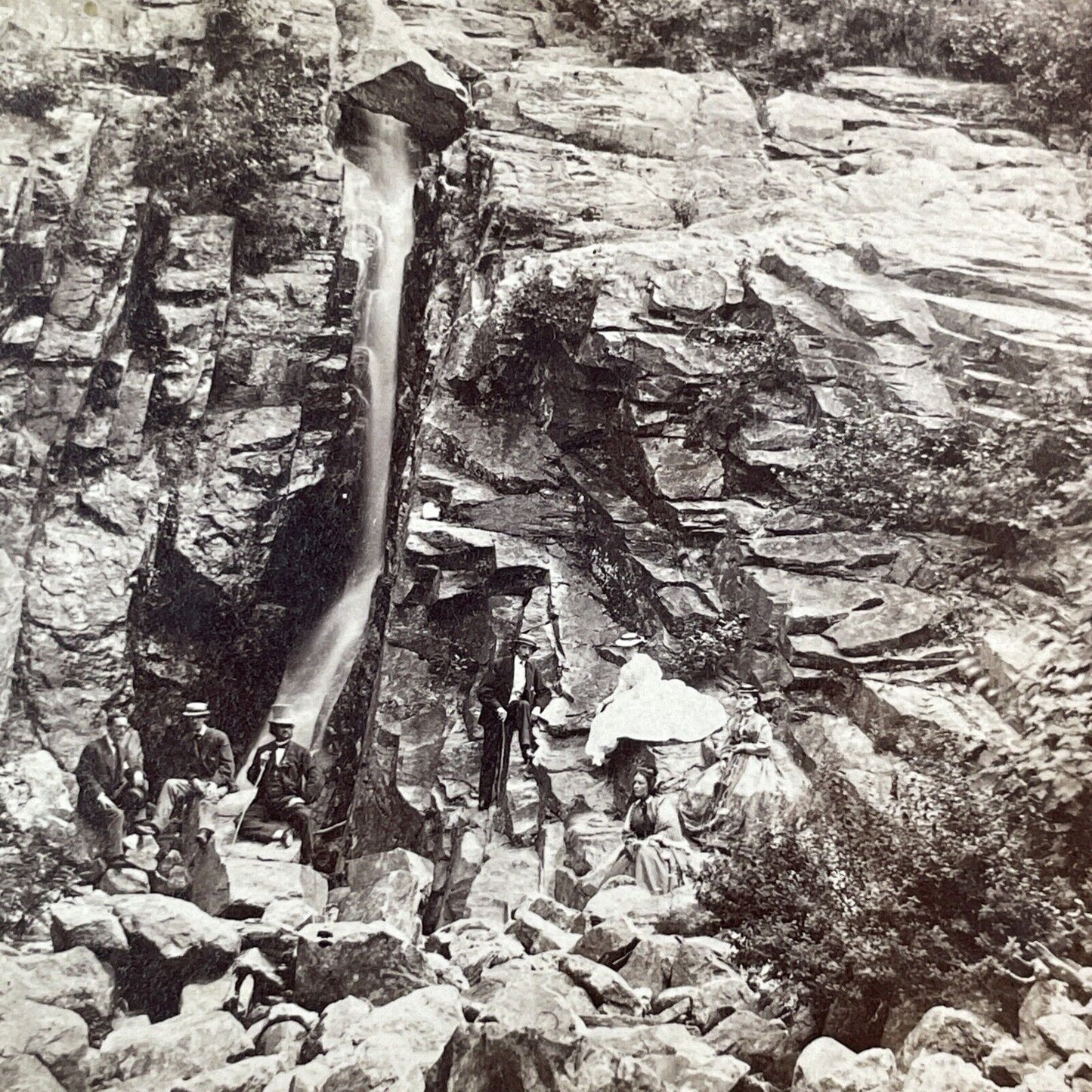 Silver Cascade Crawford Notch Stereoview New Hampshire Antique c1870s Y912