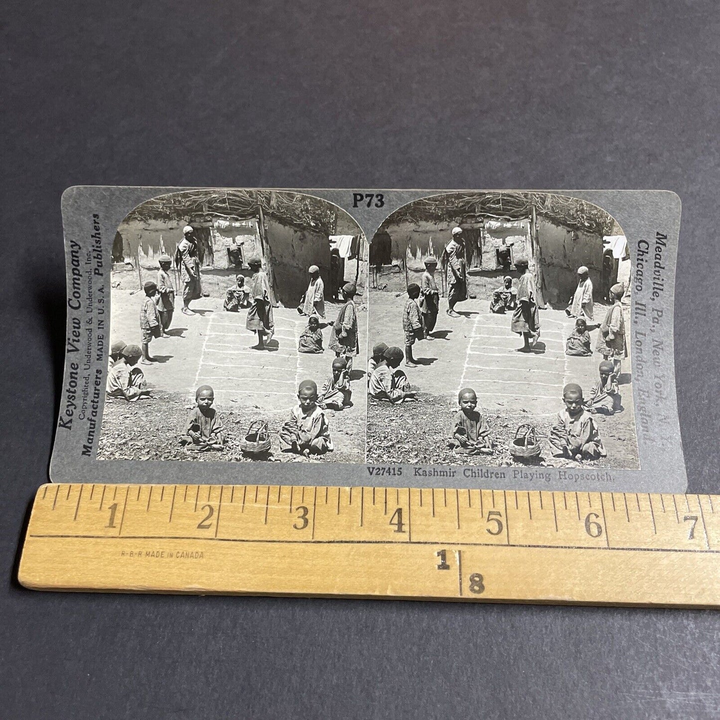 Antique 1910s Poor Children Play Hopscotch In India Stereoview Photo Card P4465