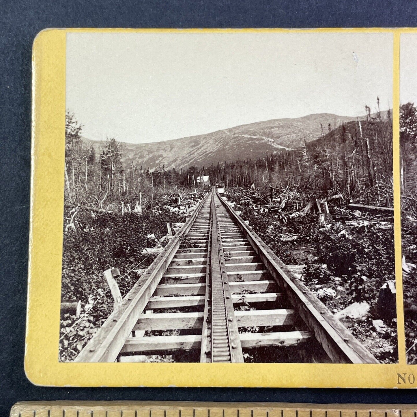 Mount Washington Cog Railroad Track Stereoview New Hampshire c1870s Y910