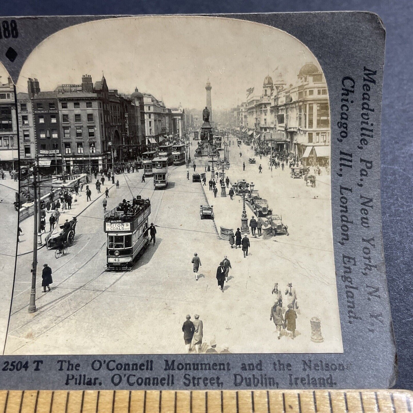 Antique 1930s Downtown Dublin Ireland Main Street Stereoview Photo Card P4980