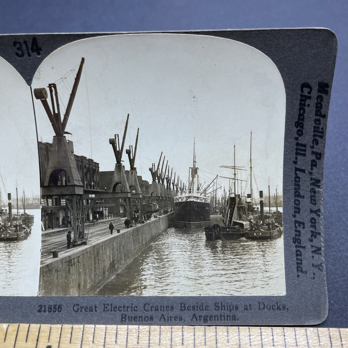 Antique 1921 Buenos Aires Argentina Shipyard Docks Stereoview Photo Card P2069