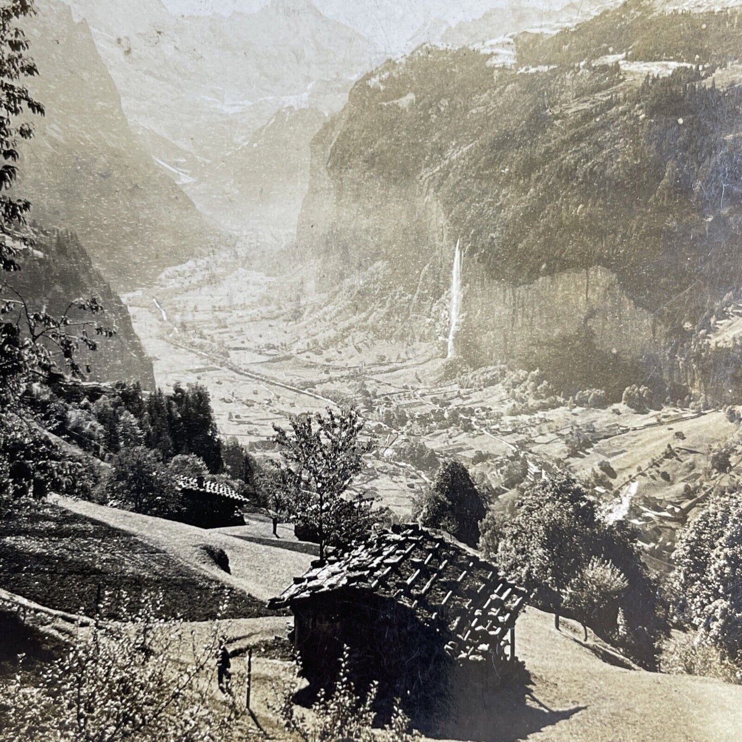 Antique 1901 Lauterbrunnen Switzerland Vista Stereoview Photo Card P1045