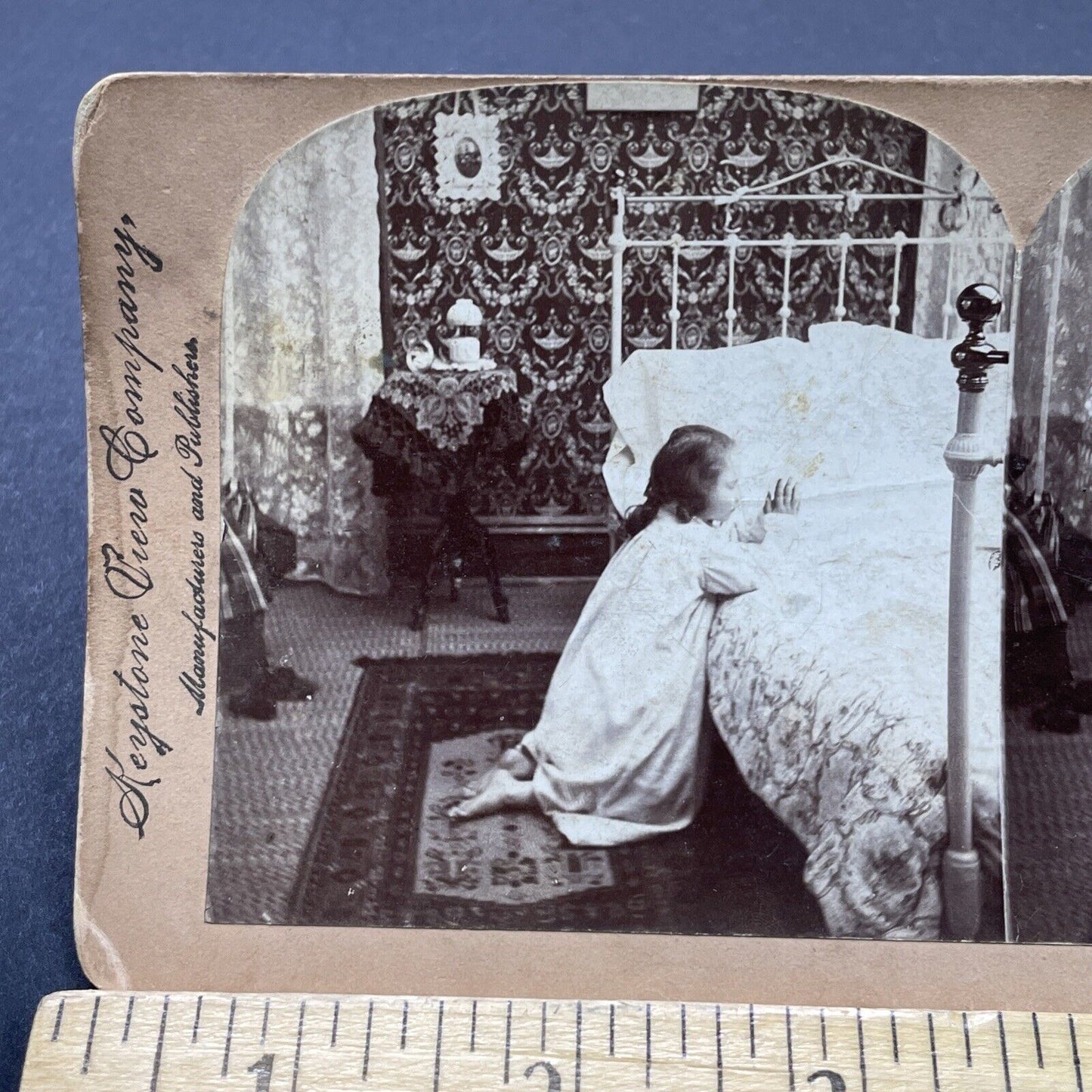 Antique 1899 Child Says The Lord's Prayer Stereoview Photo Card P2644