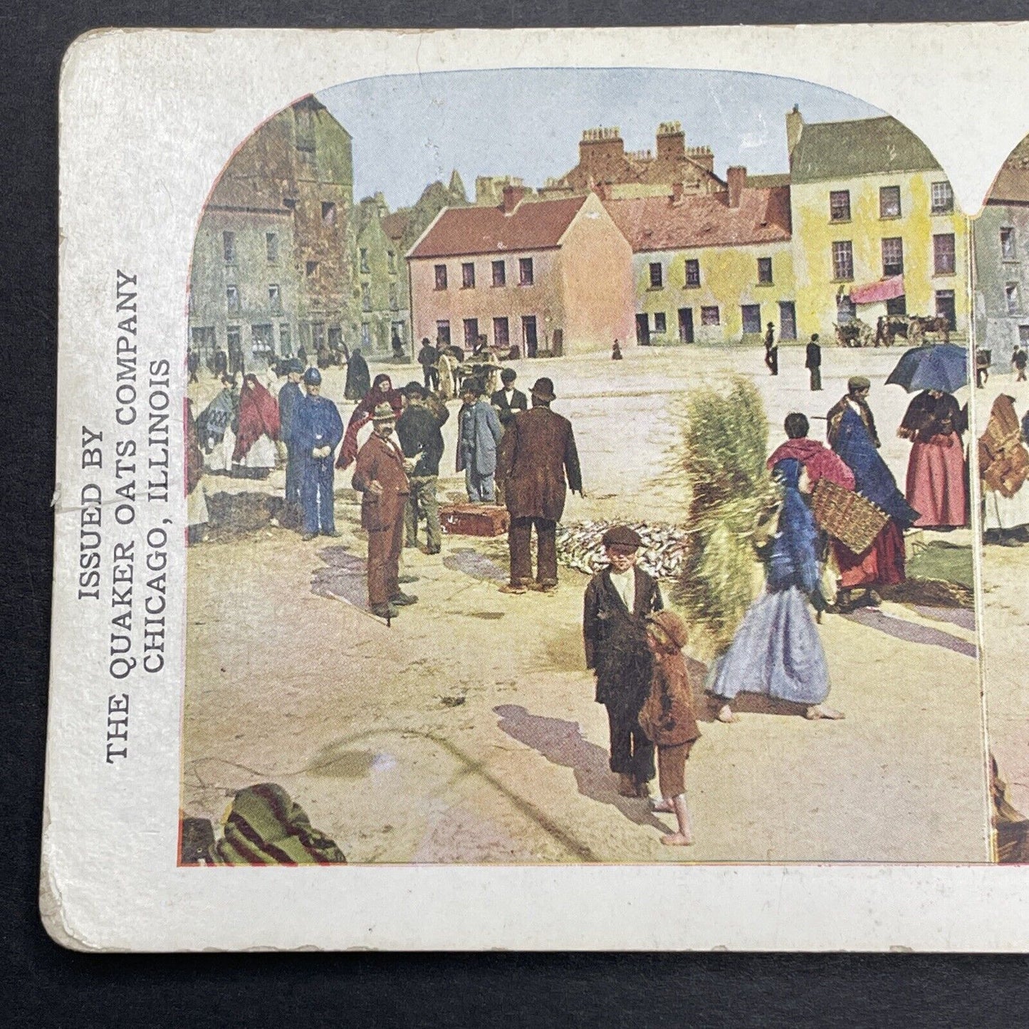 Antique 1906 Galway Bay Marketplace Ireland Stereoview Photo Card P1128