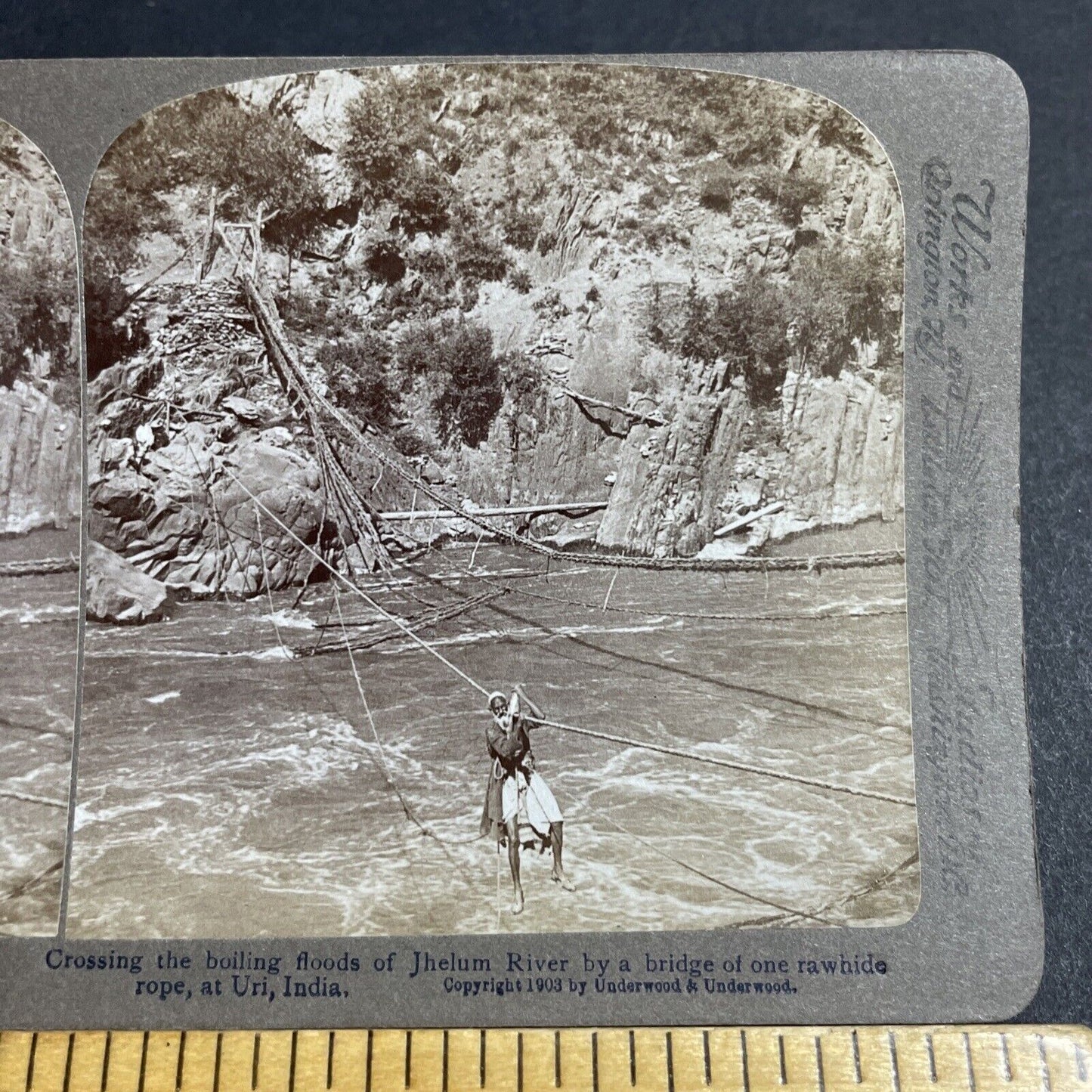 Antique 1903 Man Dangling Over Flood Waters Floods Stereoview Photo Card P5654