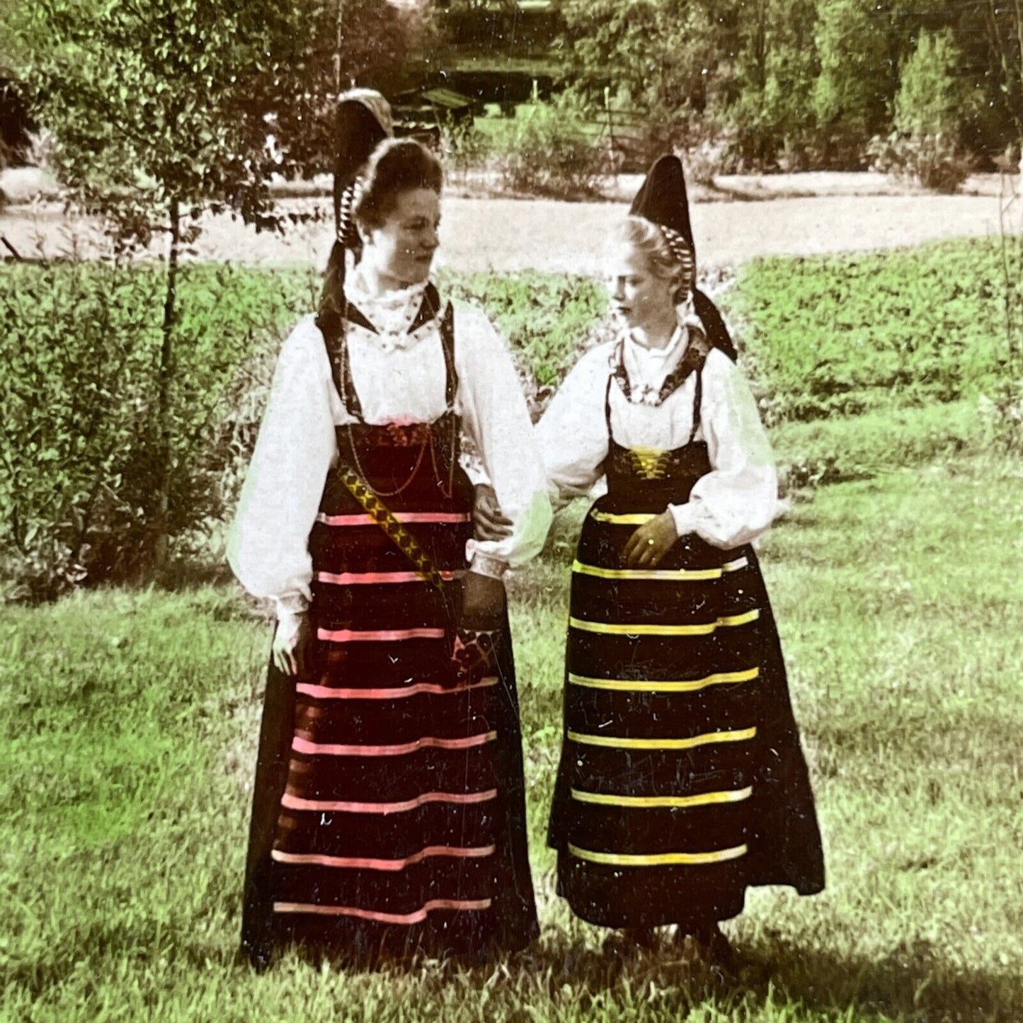 Antique 1906 Traditional Women Rattvik Sweden Stereoview Photo Card PC819