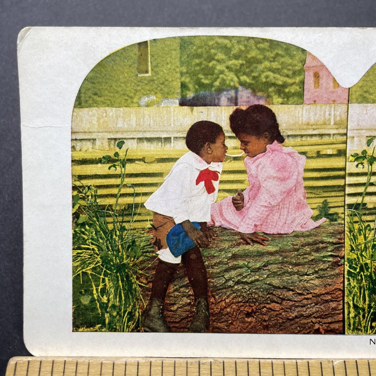 Antique 1898 African American Children Share Candy Stereoview Photo Card P2446