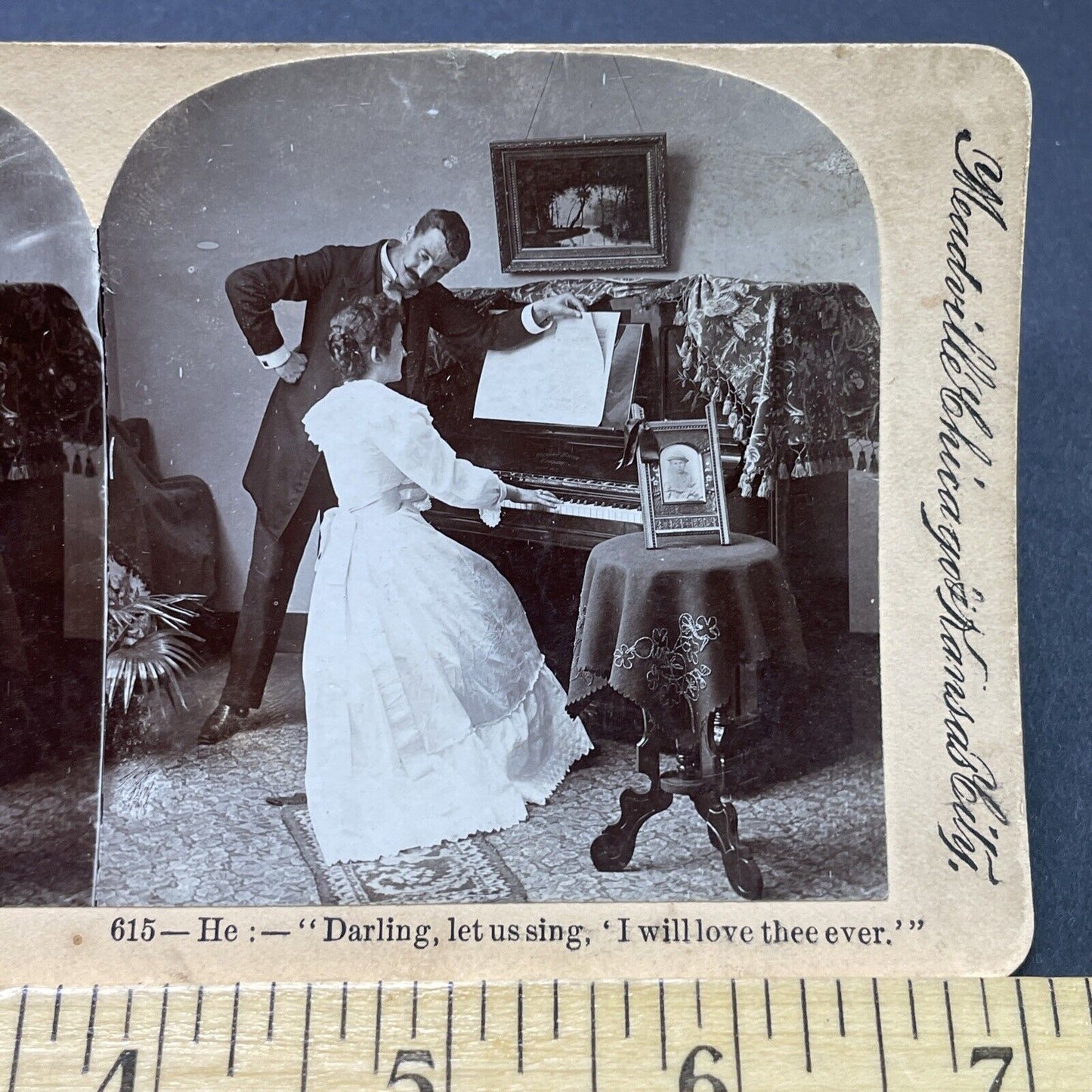 Antique 1894 Man And Woman Sing A Waltz Tune Stereoview Photo Card P2646